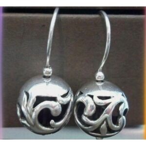 Sterling Silver Tone Filigree Ball Drop Dangle Earrings Ornate Vintage Style